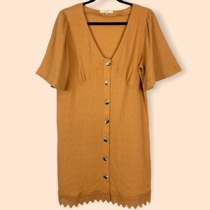 Chelsea and Violet Button Down V-neck Linen Dress Large